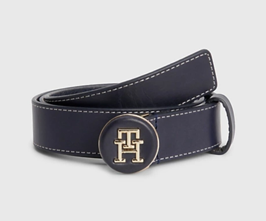 TOMMY HILFIGER Navy Monogram Womens LEATHER BELT 75 (26