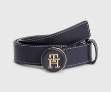 TOMMY HILFIGER Navy Monogram Womens LEATHER BELT 75 (26") / 80 (28") / 85 (30")