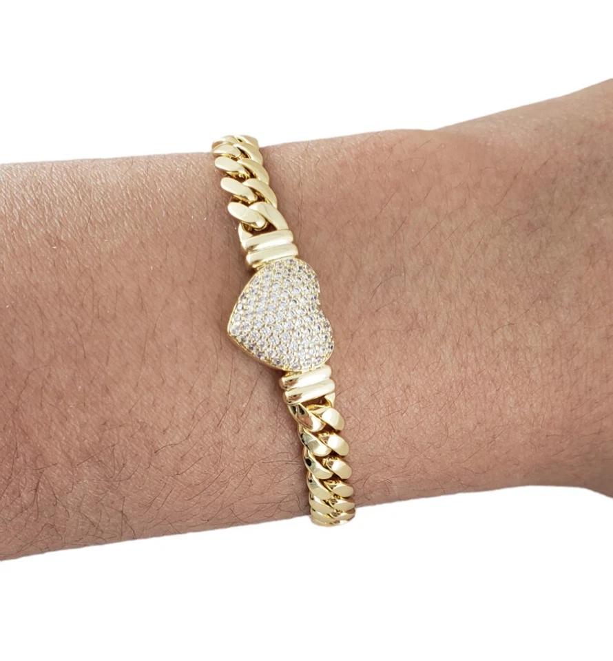 Juego de collar y pulsera gargantilla cubana corazón circonita cúbica chapado en oro de 14K Foto 3 de 3