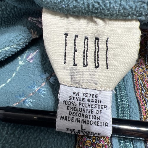 TEDDI womens L jacket full zip fleece long sleeve blue Embroidered Zip Vintage - Picture 13 of 14