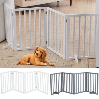 IDEAL-HOMESTYLE 3/4 Panels Folding Wooden Pet Gate Freestanding Dog Fence Safety Barrier Divider
