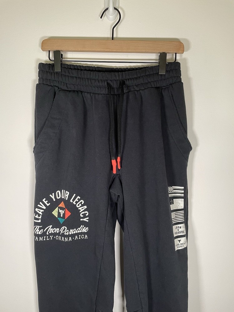 Under Armour Pants Mens Medium Black Heavyweight Terry Iron Paradise Logo Pants