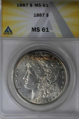 1887  ANACS MS 61 Morgan Silver Dollar  , Miss Liberty Head Dollar, $1