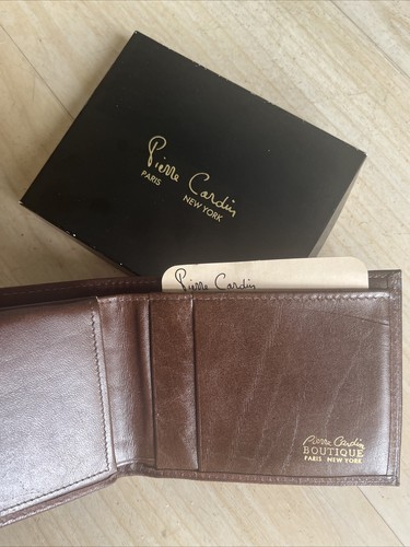 Pierre Cardin Herren Geldbörse Braun Echtleder Ultradünn Brieftasche Vintage Neu aus altem Lagerbestand - Bild 4 von 4