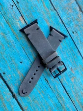 24mm Fits 40/42mm APPLE 1,2,3,4,5 Watch Strap GRAY leather BLACK Black Adapters