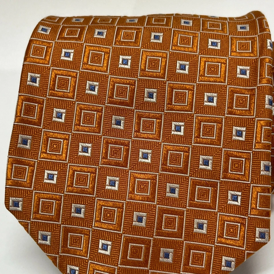 Jos. Corbata de cuello para hombre A Bank - 100 % seda naranja azul patrón cuadrado Foto 2 de 4