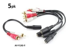 5-PACK 6 inch Gold 3.5mm Stereo Female to 2-RCA Male Cable, CablesOnline AV-Y13G