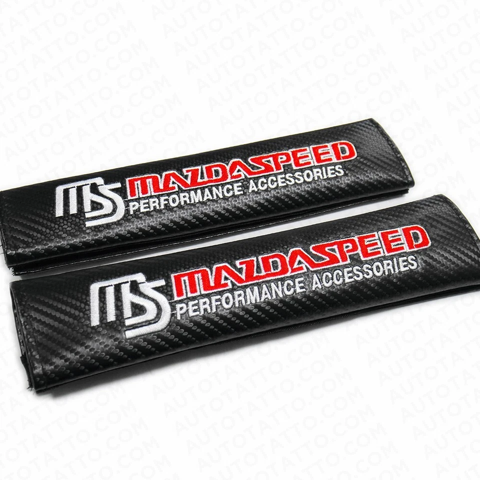 Mazda Speed Carbon Car Seat Belt Cover Safety Shoulder Strap Cushion Pad Harness - Image 3 of 4