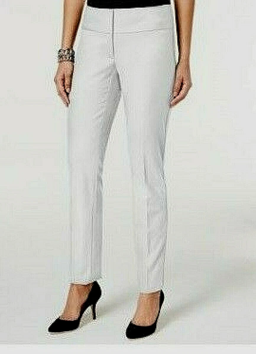 WOMENS 6 ALFANI SLIM LEG TUMMY CONTROL FLAT FRONT BRIGHT WHITE