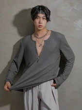 Gray Knitted Men’s Dance Top Deep V-Neck Stylish Ballroom & Latin XS/S New