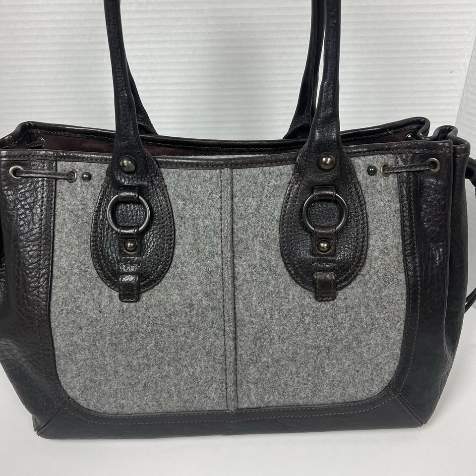 Bolso de Mano BR Banana Republic Cuero Lana Cordón Gris Marrón Academia Años 90 Foto 3 de 4
