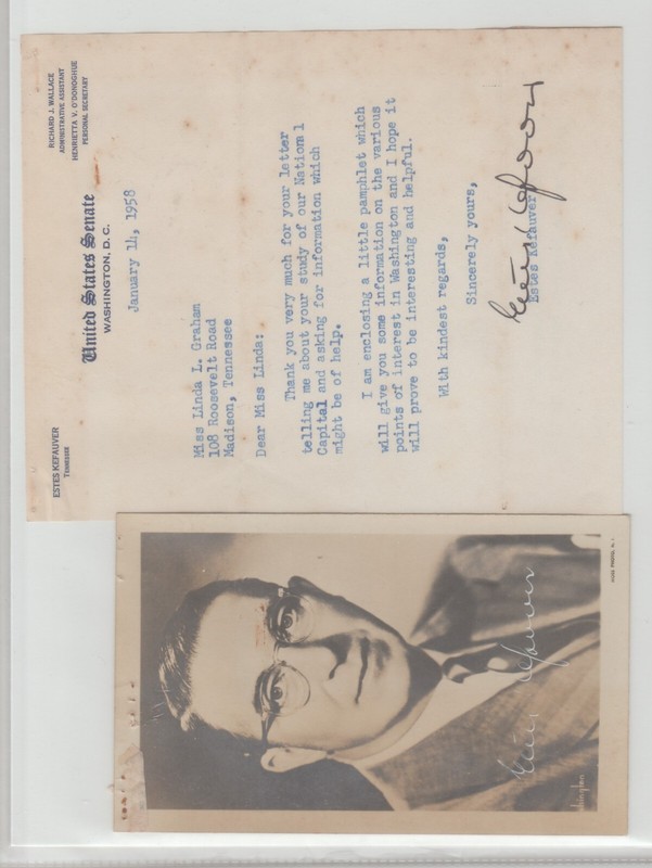 ESTES KEFAUVER SIGNED TYPED LETTER JAN. 11, 1958 & PHOTO