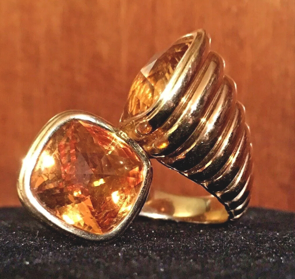John Hardy 18k Yellow Gold Heavy Citrine Bypass Ring Retired Rare