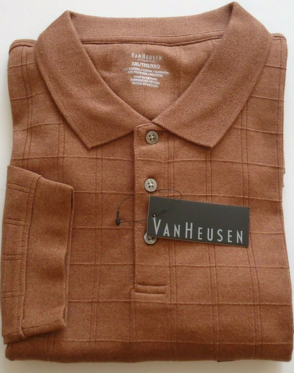 Van Heusen Men s Jaspe Long Sleeves Windowpane Polo Shirt Tortoise Size XXL