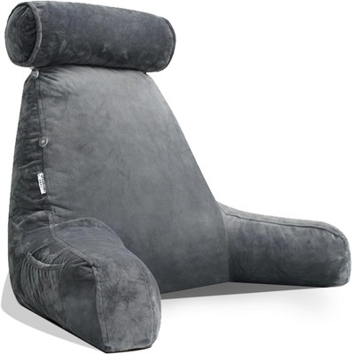 Large Wedge-Shaped Reading Pillow with Arm Support & Side Pocket for Comfort
