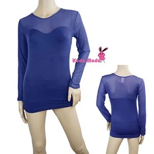 Seamless Sheer Long Sleeve Mesh Sweetheart Neckline Blouse Top Shirt XS S M L