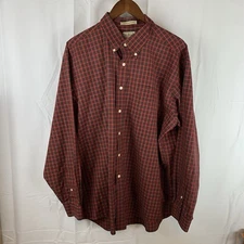 L.L. Bean Mens Button Down Shirt Wrinkle Resistant Red Tartan Plaid Sz XL