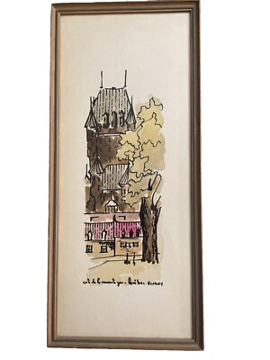 MCM Cote de la Montagne Quebec, Canada Ink & Watercolor Painting Signed & Framed
