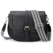 Crossbody Bags for Women,Small Saddle Purse and Boho Cross Black Guitar Strap