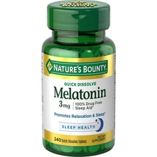 Nature’s Bounty Melatonin 3 mg Sleep-Aid Quick Dissolve Tablets, Cherry, 240 Ct