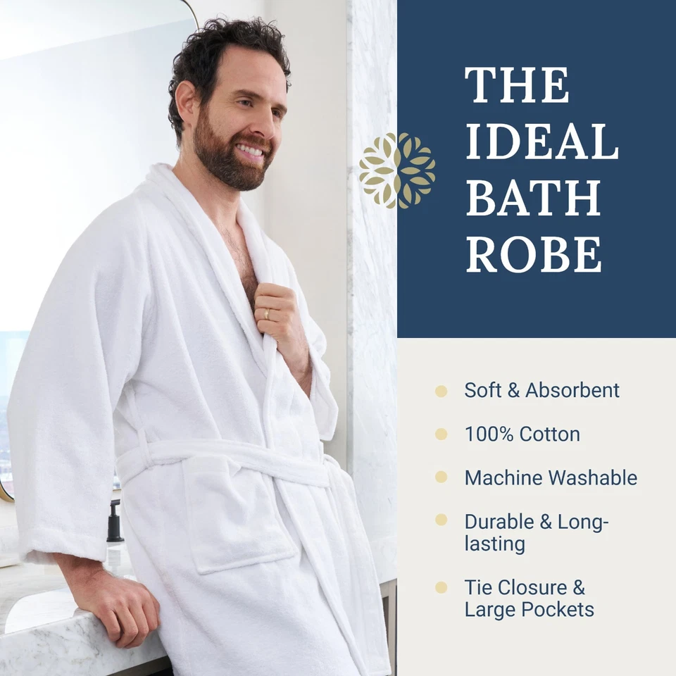 Ben Kaufman Bathrobe - 100% Cotton Velour Shawl Collar Spa Robe White Unisex - Image 2 of 4