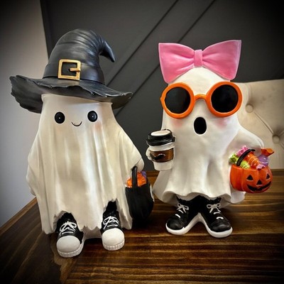 HALLOWEEN Boy Girl Ghost Trick or Treat Decor Figurines Witch & Sunglasses Fall