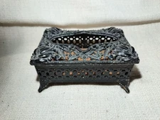 Vtg Pocket Small Tissue Holder Black Ormolu Filigree Ornate Regency 4.5”
