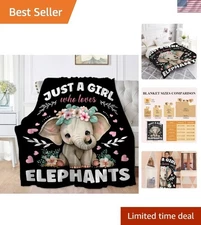 Elephant Gifts for Women Girls - Soft Flannel Throw Blanket