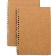 Soft Cover Spiral Notebook Journal 2-Pack, Blank Sketch Book Pad, Brown 