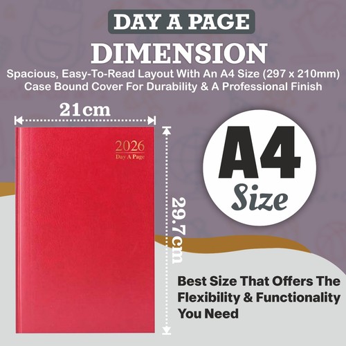 2026 Diary A4 Day A Page Casebound Value DAP Split Sat Sun Home Office Business - Picture 8 of 36