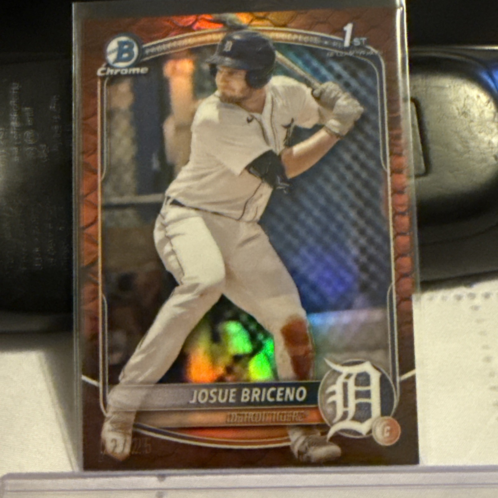 2025 Bowman Chrome RC 1st Issue Orange Reptilian Refractor SP#2/25 Josue Briceno