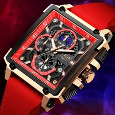 LIGE Men Watch Rectangle Sport Quartz Wristwatch Luminous Date Males Watches