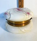 Vintage Wave Crest Style Milk Glass Jewelry Box Hand Painted Floral Brass Hinged