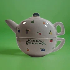 Celestial Seasonings Stackable Tea Cup Pot Set Tea For One Fruits Fruit Vintage