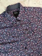 Jos A Bank Traveler Shirt Mens Medium Blue Floral Slim Fit Stretch Performance