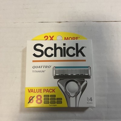 SCHICK Quattro Titanium Razor 4 Blade Refills 8 Cartridges Value Pack Sealed NIP