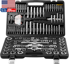 Tap and Die Set 116-Piece Include Metric and SAE Size Bearing Steel Taps