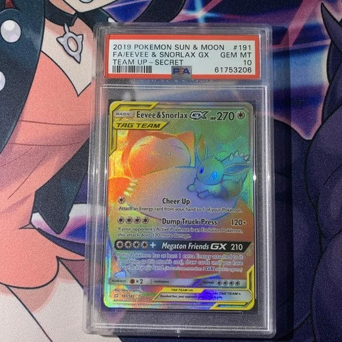 Pokémon Eevee & Snorlax GX 191/181 Team Up Secret Rare Card PSA 10