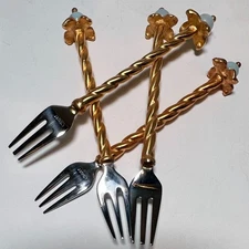 L'OBJET Venise Cocktail Forks Set of 4 in box unused 24k Gold Plated handle mini