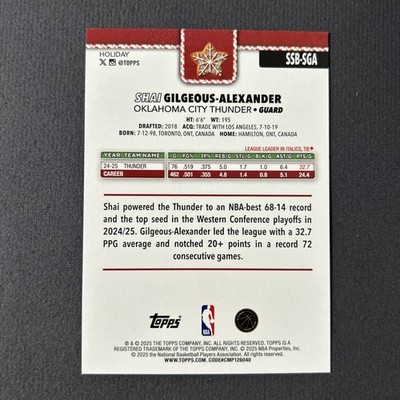 2025-26 Topps Holiday Shai Gilgeous-Alexander #SSB-SGA SSP Cookie
