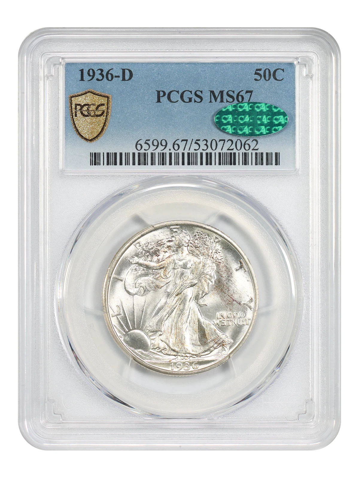 1936-D 50C PCGS/CAC MS67 - Walking Liberty Half Dollar