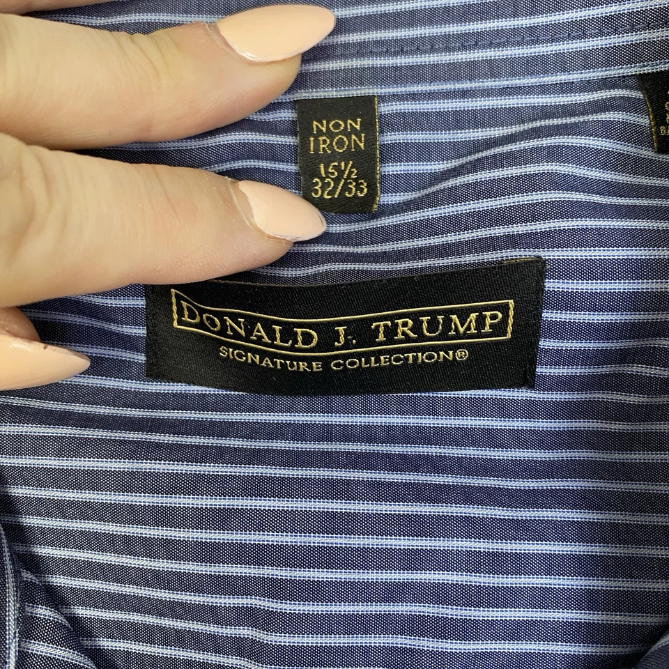 Donald J. Trump Shirt Men's 15.5 32/33 Signature Collection Blue Striped - Image 4 of 4