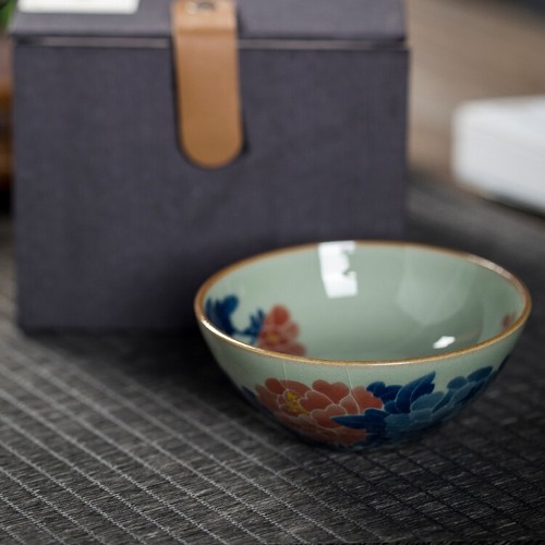 Jingdezhen Chai Ofen Porzellan Blau Weiß Ton Teetasse Pfingstrose Blume Einzeltasse - Bild 3 von 8