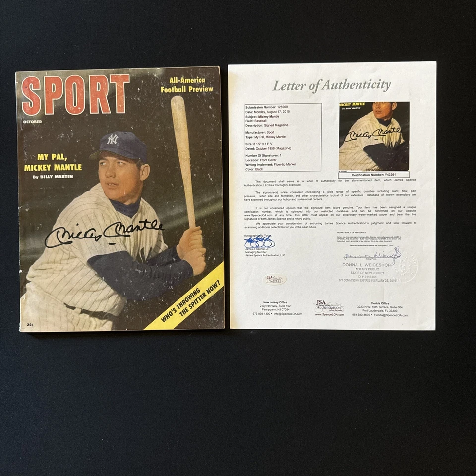 MICKEY MANTLE SIGNED 1956 SPORT MAGAZINE / October JSA LOA - Image 3 of 4