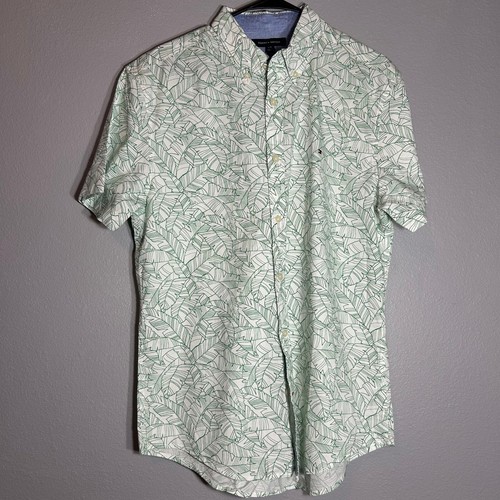 Tommy Hilfiger Custom Fit Leaf Print Button Up Shirt Short Sleeve L