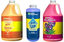 General Hydroponics pH Down 1 gal, pH Up 1 qt, FloraBloom 1 gal