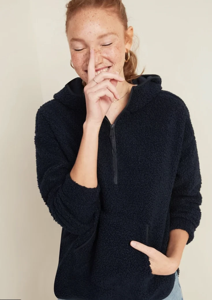 NEW Old Navy Cozy Teddy Sherpa Half Zip Tunic Navy Blue Hoodie Sweatshirt  XS | eBay