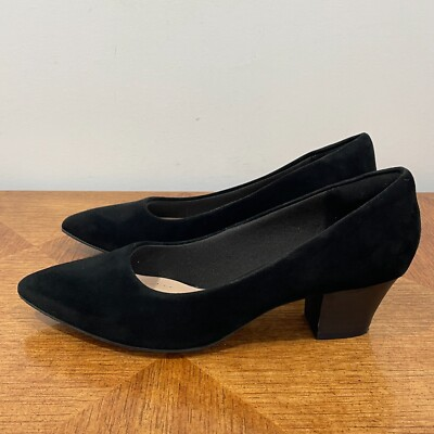 #ad Clarks Ellanie Hope Pump Womens 7.5M Black Suede Block 2 in Heel Career Shoes $32.92