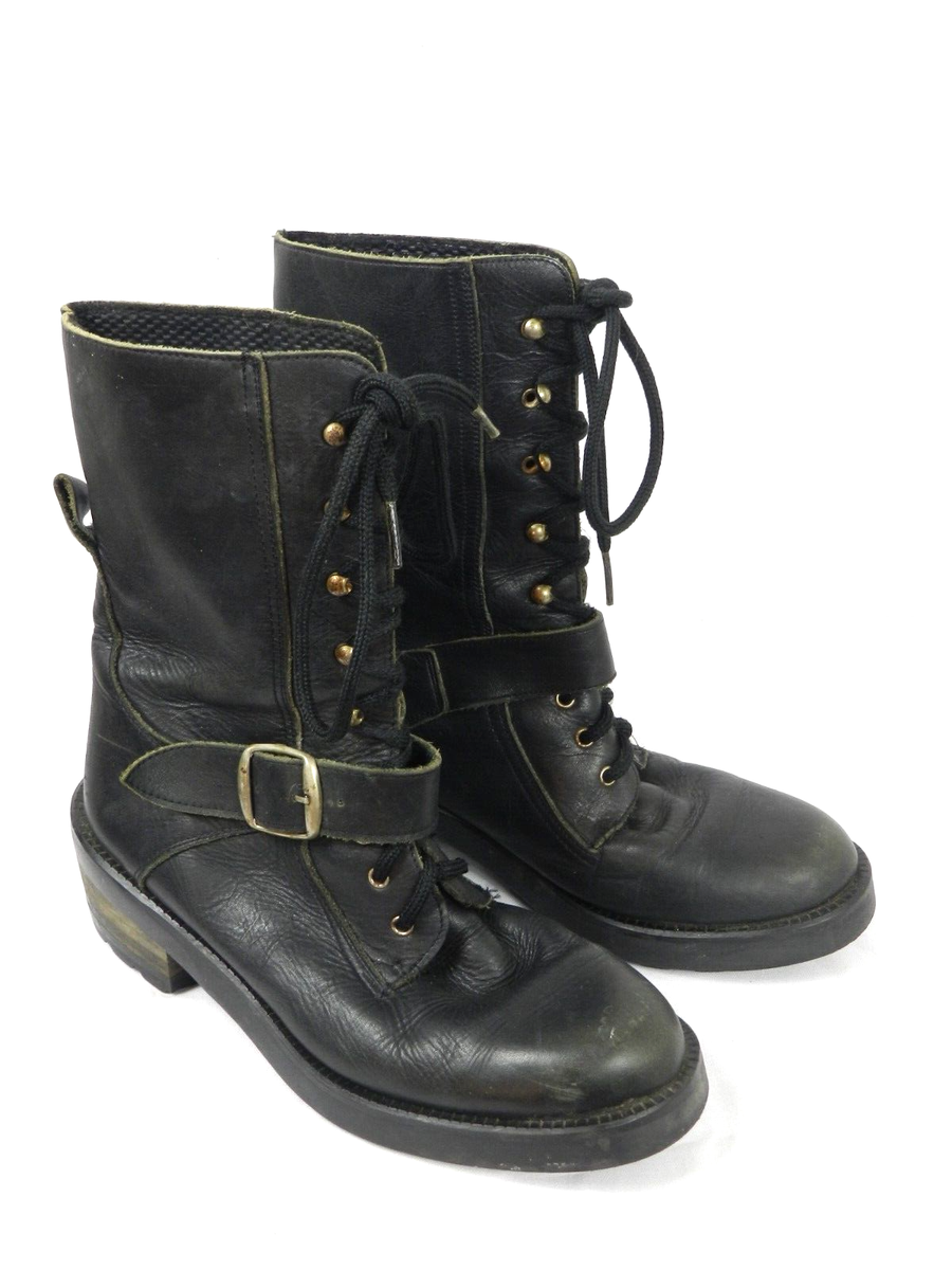 Molt's Womens Black Leather Ankle Boots Lace Up Made In Spain