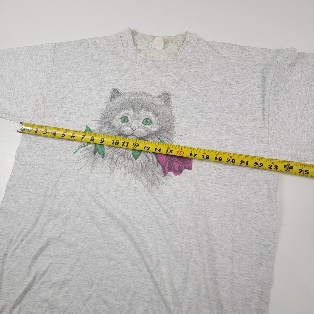 Vintage Cat Shirt Mens Large White Kitten 90s T Tee Distressed S/S 